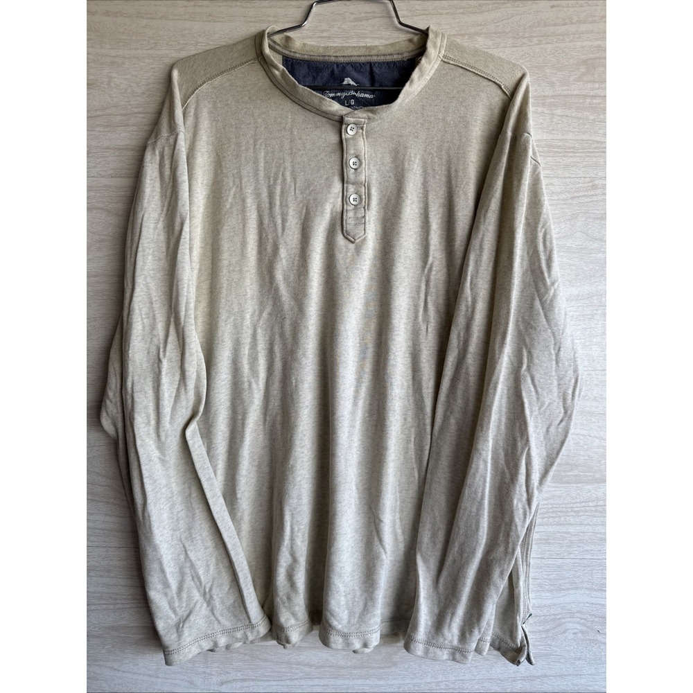 Tommy Bahama men's henley long-sleeve shirt Beige Sz L